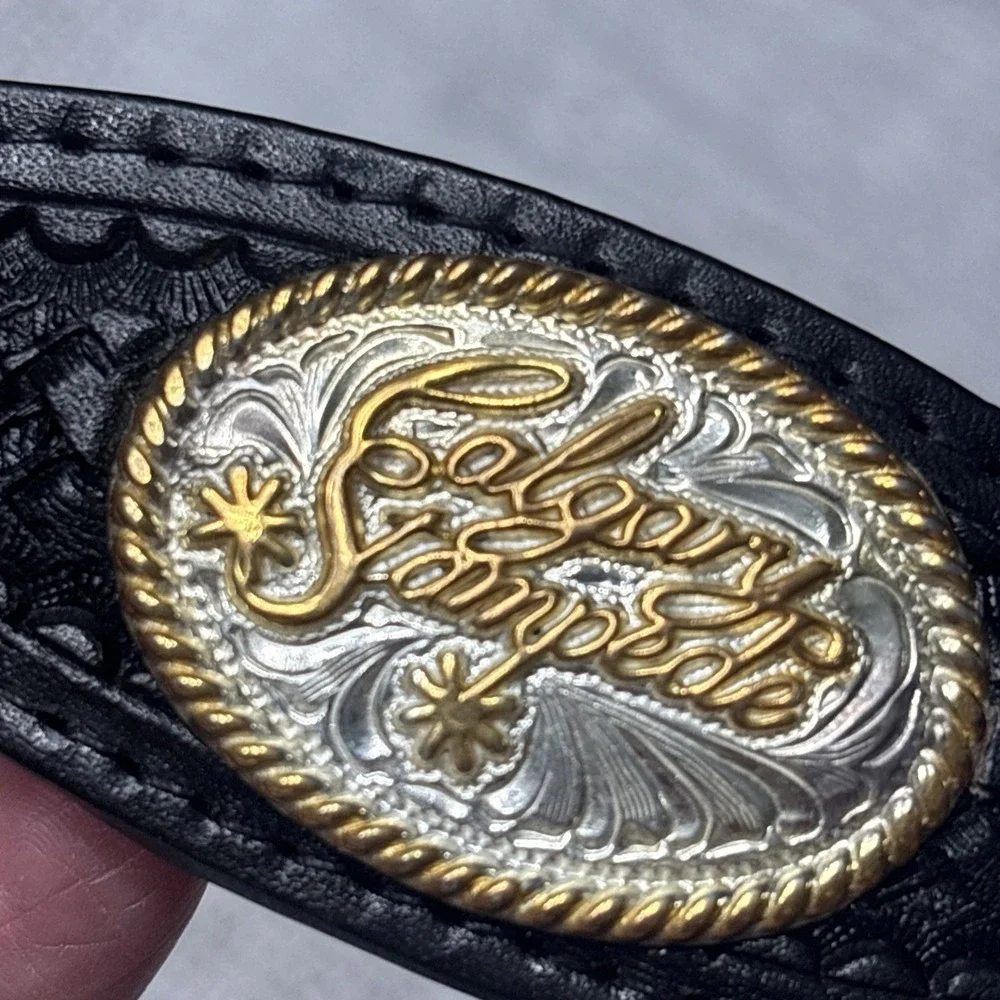 Vtg Scrimshaw Belt & Buckle By Barlow Calgary Stampede Sz 30 Leather